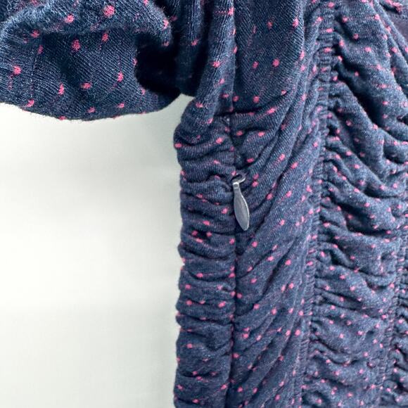 Free People She's In Parties Ruched Bodycon Dress in Navy Pink Polka Dot Size XS - Picture 10 of 14